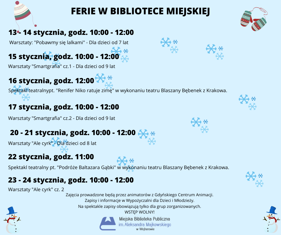 Biblioteka Wejherowo: Ferie w Bibliotece