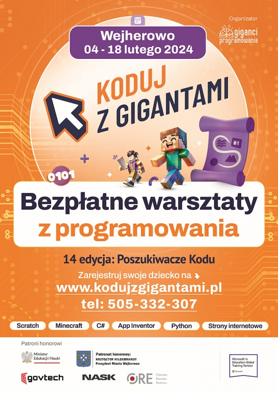 UM Wejherowo: Koduj z Gigantami po raz 14! Wystartowały zapisy na największe bezpłatne warsztaty z programowania