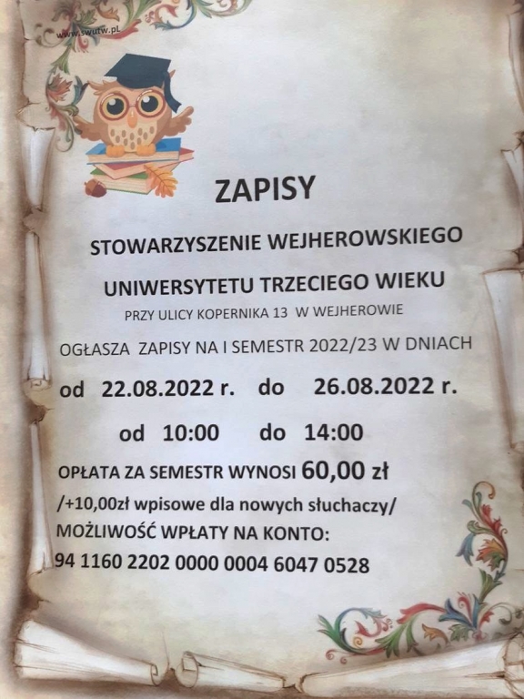 UM Wejherowo: Zapisy na I semestr SWUTW