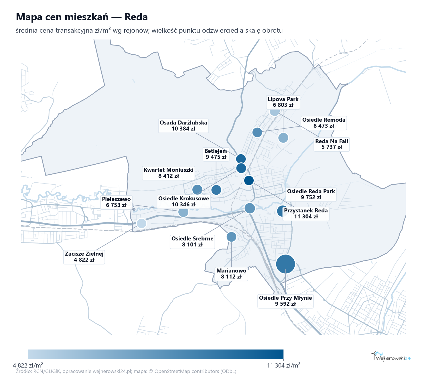 Mapa cen mieszkań - Reda