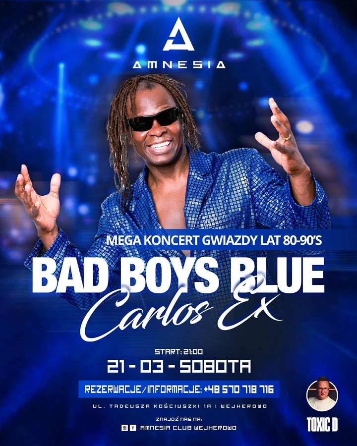Grafika promocyjna wydarzenia BAD BOYS BLUE — Carlos Ex w Amnesia Club Wejherowo