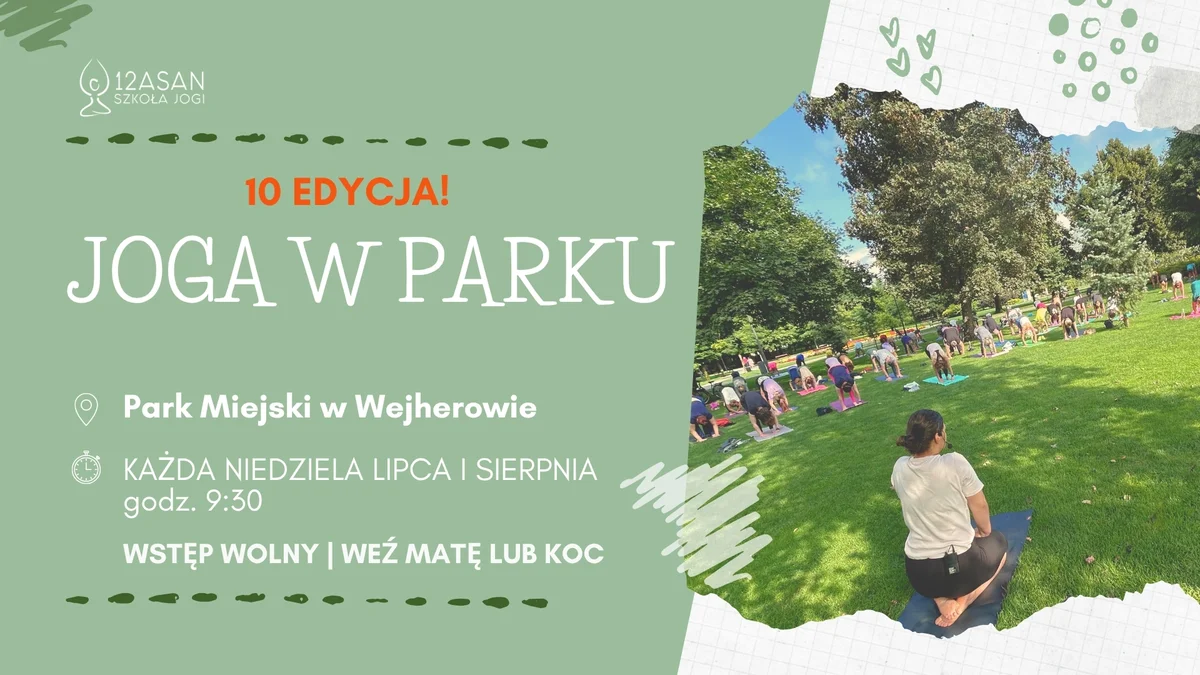 Grafika promocyjna wydarzenia Bezpłatne zajęcia jogi w Parku Miejskim w Wejherowie