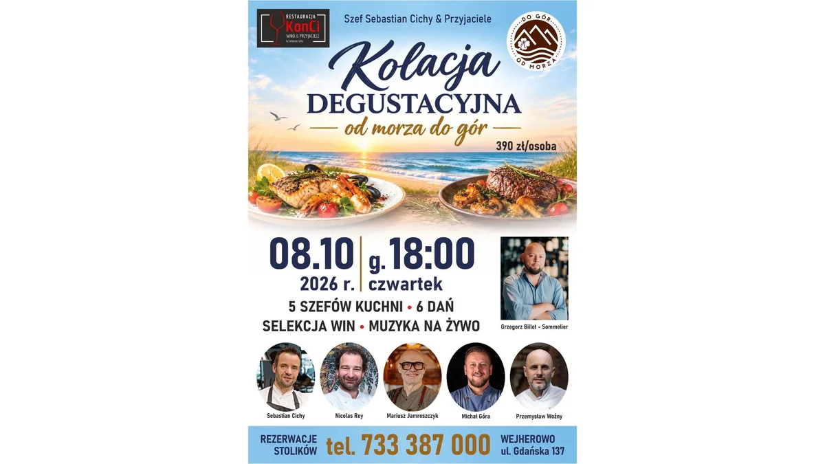 Grafika promocyjna wydarzenia Od morza do gór: kolacja degustacyjna