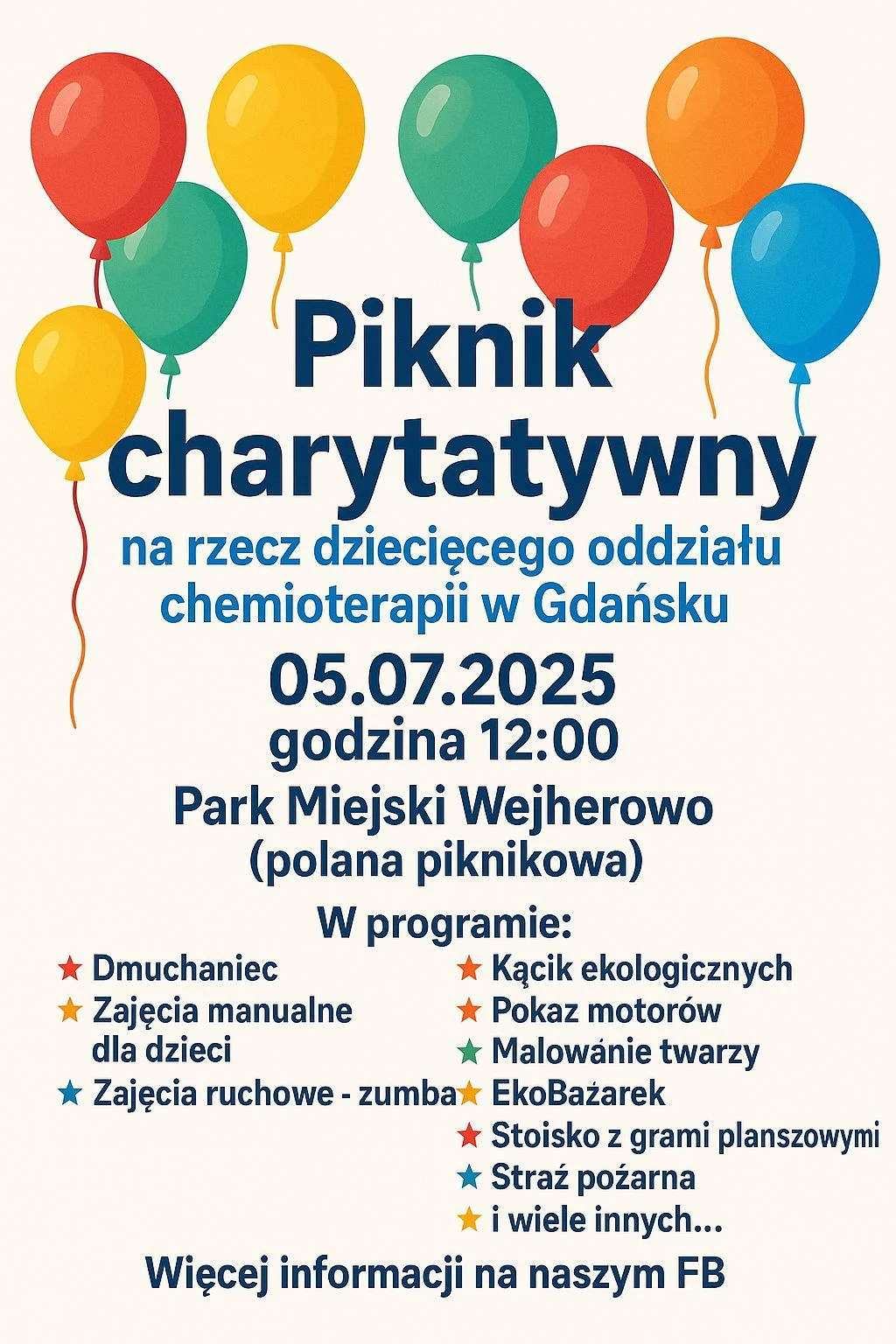 Grafika promocyjna wydarzenia Piknik rodzinny wspierający dziecięcy oddział chemioterapii