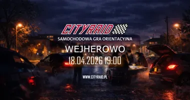 Grafika promocyjna wydarzenia CITYRAID Wejherowo: samochodowa gra orientacyjna z zadaniami i nagrodami