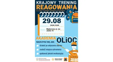 Grafika promocyjna wydarzenia Krajowy Trening Reagowania na sygnały alarmowe i komunikaty ostrzegawcze