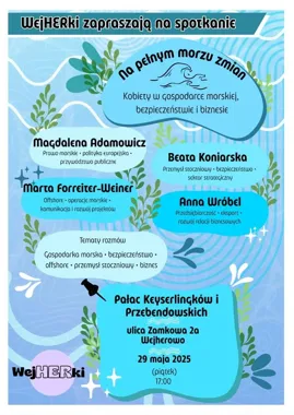 Grafika promocyjna wydarzenia NA PEŁNYM MORZU ZMIAN w Wejherowie: panel o kobietach, biznesie i przyszłości gospodarki morskiej