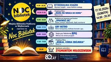 Grafika promocyjna wydarzenia Noc Bibliotek 2026