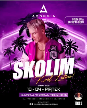 Grafika promocyjna wydarzenia SKOLIM — Król LATINO na żywo w Amnesia Club Wejherowo