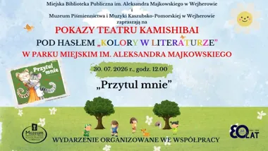 Grafika promocyjna wydarzenia Teatrzyk Kamishibai „Przytul mnie” w parku