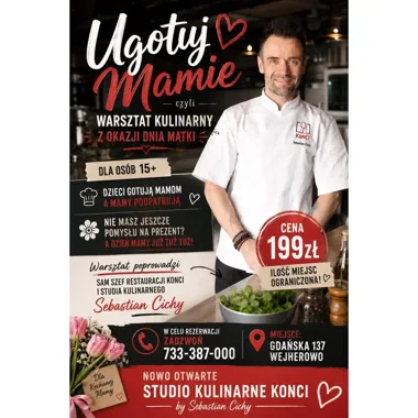 Grafika promocyjna wydarzenia Ugotuj Mamie! Warsztat kulinarny z okazji Dnia Matki w Wejherowie