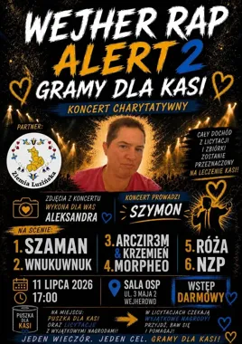 Grafika promocyjna wydarzenia WEJHER RAP ALERT 2: charytatywny koncert rapowy w Wejherowie. Gramy dla Kasi