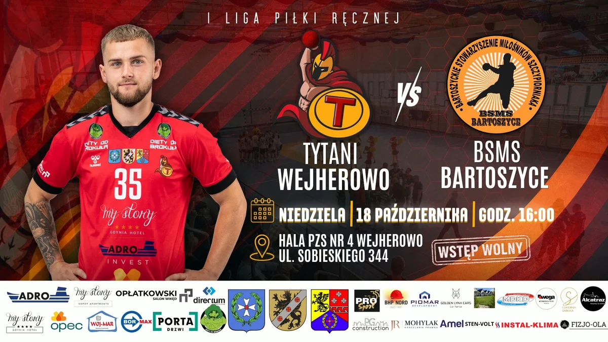 Grafika promocyjna wydarzenia Tytani Wejherowo – BSMS Bartoszyce. Mecz u siebie