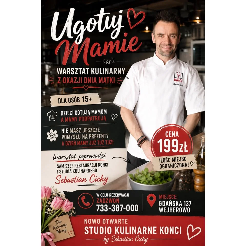 Grafika promocyjna wydarzenia Ugotuj Mamie! Warsztat kulinarny z okazji Dnia Matki w Wejherowie
