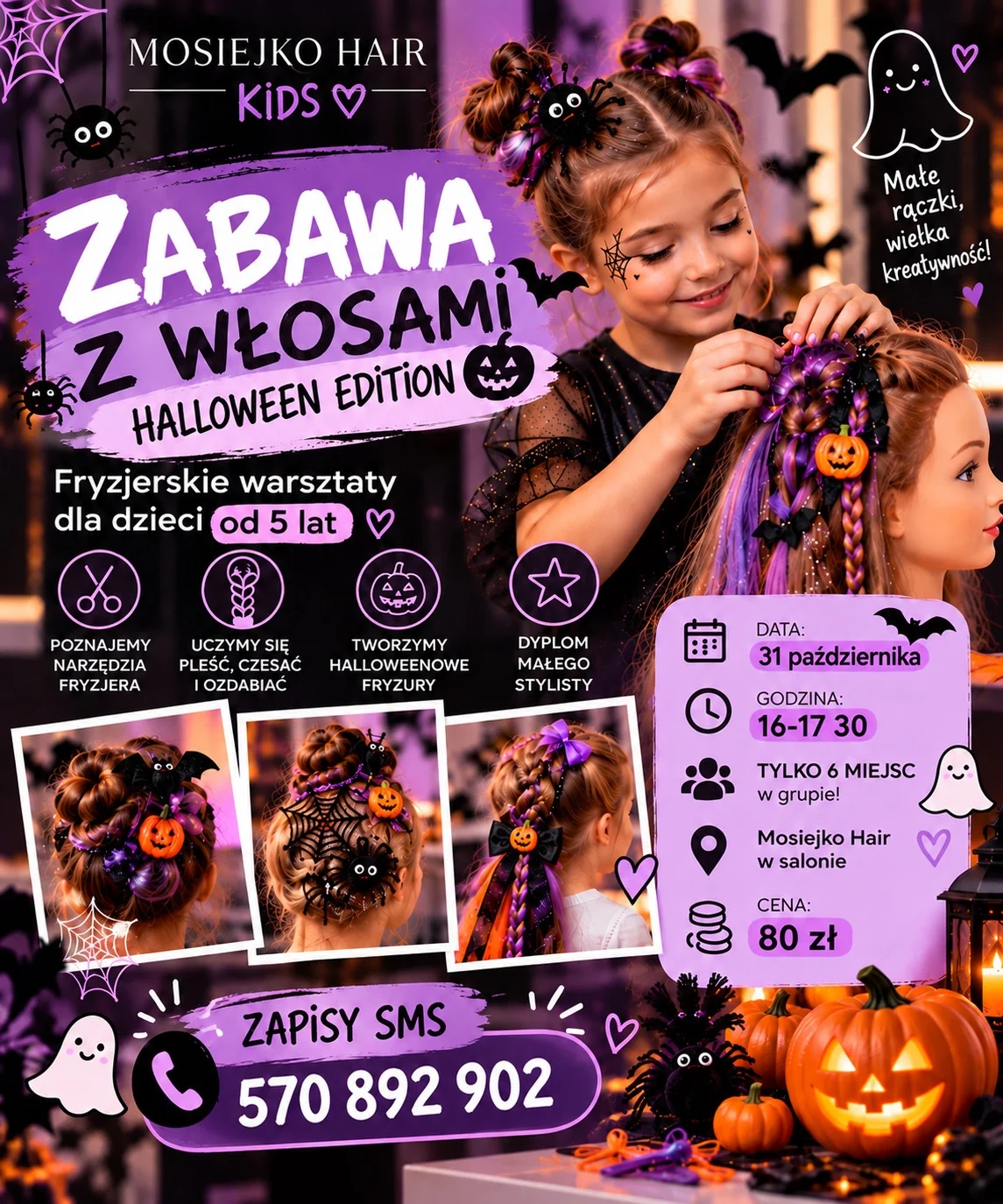 Grafika promocyjna wydarzenia Zabawa z włosami Halloween Edition – warsztaty dla dzieci