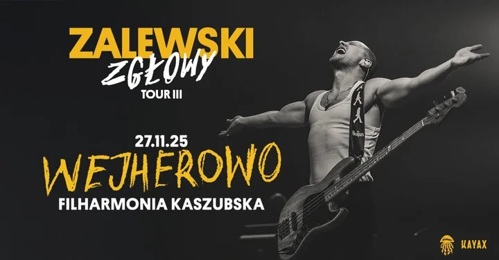 Obrazek przedstawia grafikę promocyjną wydarzenia Akustyczno-energetyczna trasa Zalewski — ostatnie, kameralne koncerty